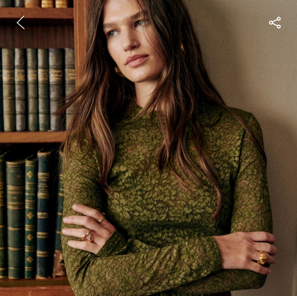 Sezane Taori Blouse,  Khaki Lace, Size 6 NWOT